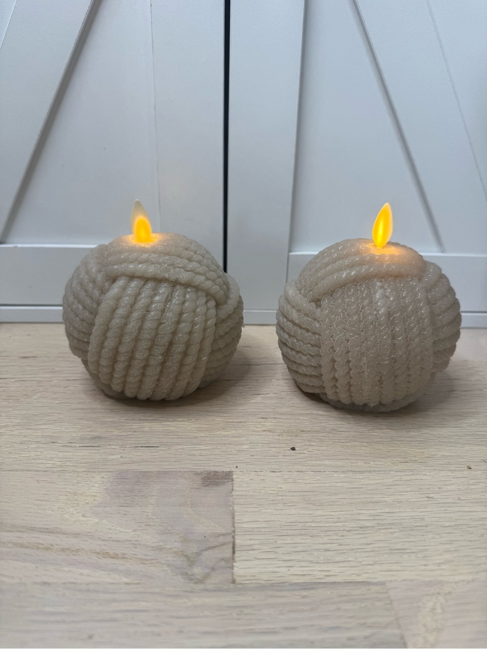 Set of 2 Luminara Timeless Taupe Flameless Candle Rope Ball